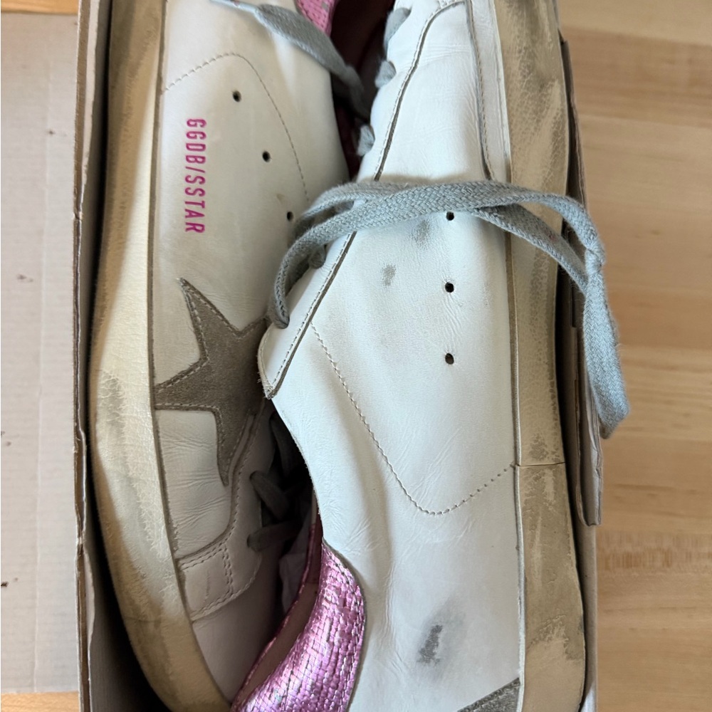 Golden Goose White and Pink Star Sneakers